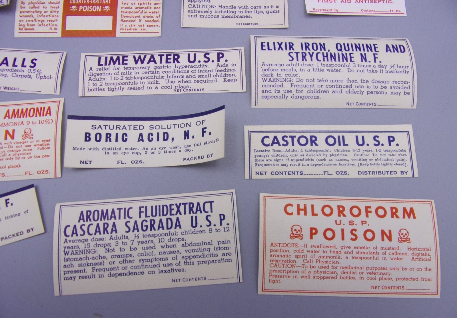 59 DIFFERENT VINTAGE PHARMACY MEDICINE APOTHECARY BOTTLE LABELS POISONS ETC.