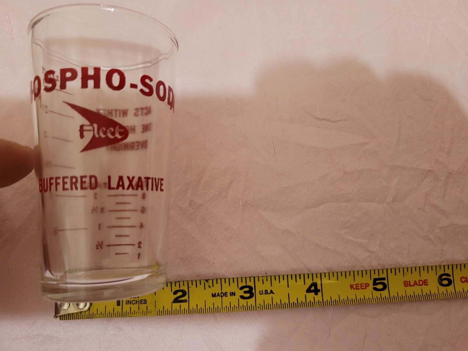 Fleet Phospho Soda Glass Measuring Cup Buffered Laxative Medical Ad Hazel Atlas