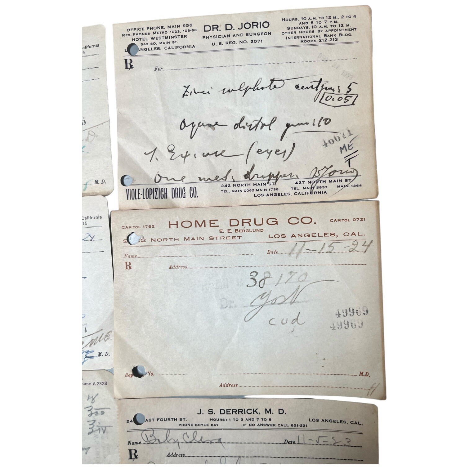 1910s 1920s Pharmaceutical Doctor Drug Prescription 7 Medical Script Los Angeles