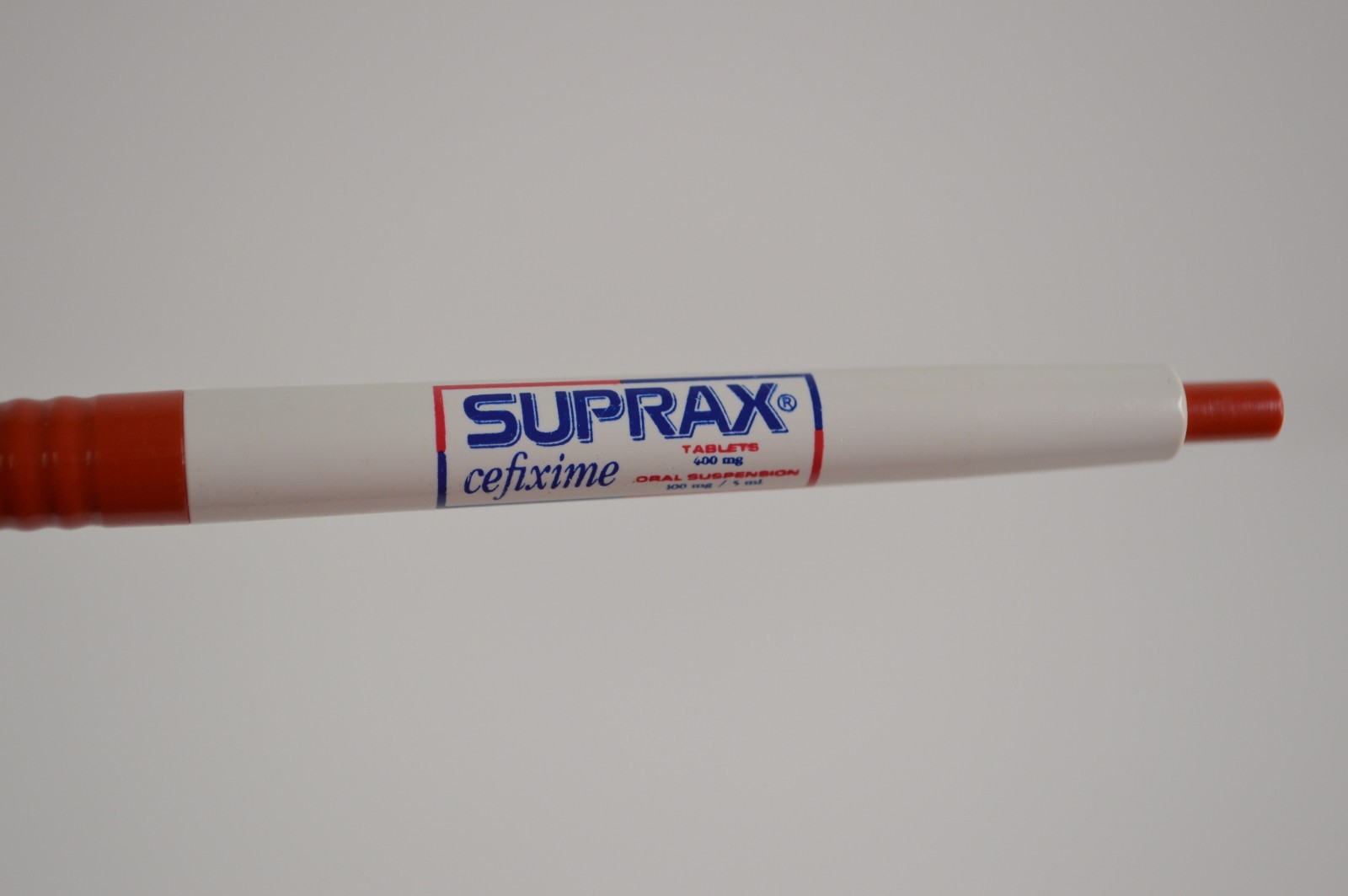 Vintage Suprax Cefixime Pharmaceutical Drug Rep Ink Pen Red White Blue 1980s 90s