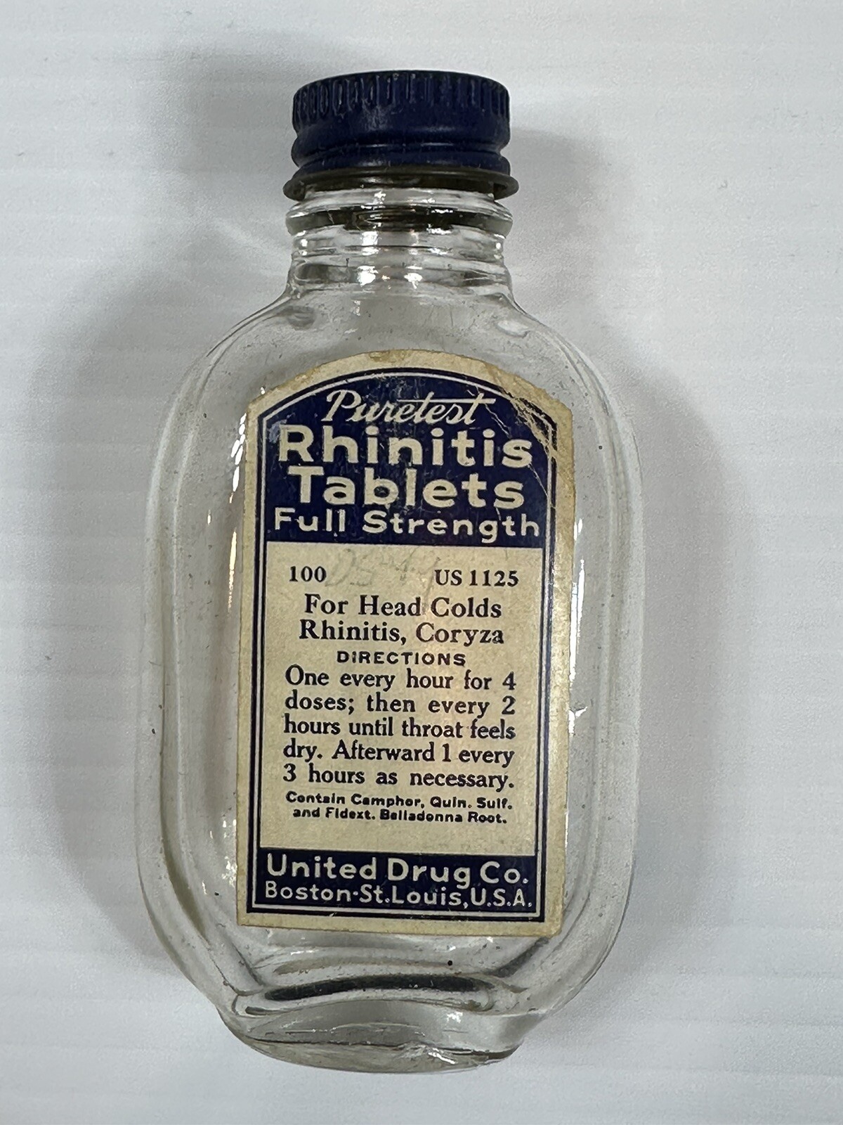 Antique Puretest Rhinitis Tablets Full Straight United Drug Co Sold At Rexall