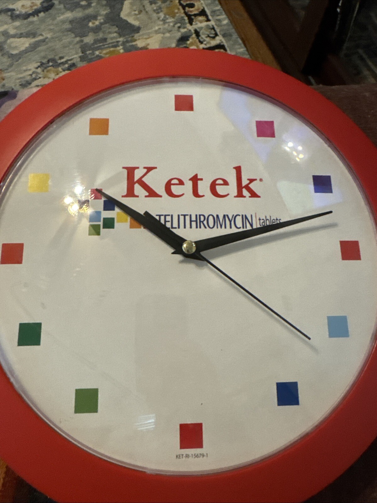 Pharmaceuticals Drug Rep Collectable Ketek Wall 12″Clock Red and White Works!