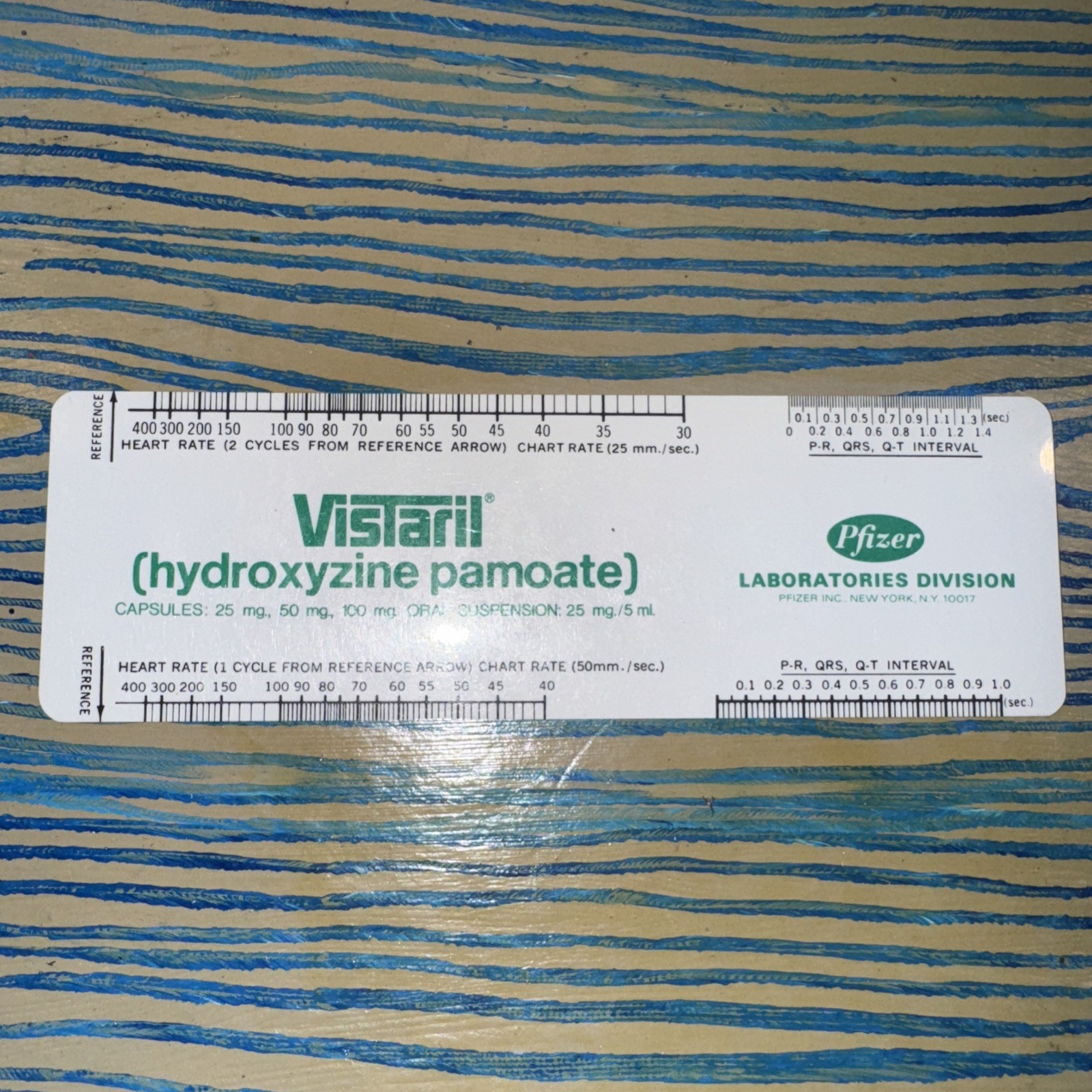 VTG White Ruler Pfizer Laboratories Promotional VISTARIL (Hydroxyzine)