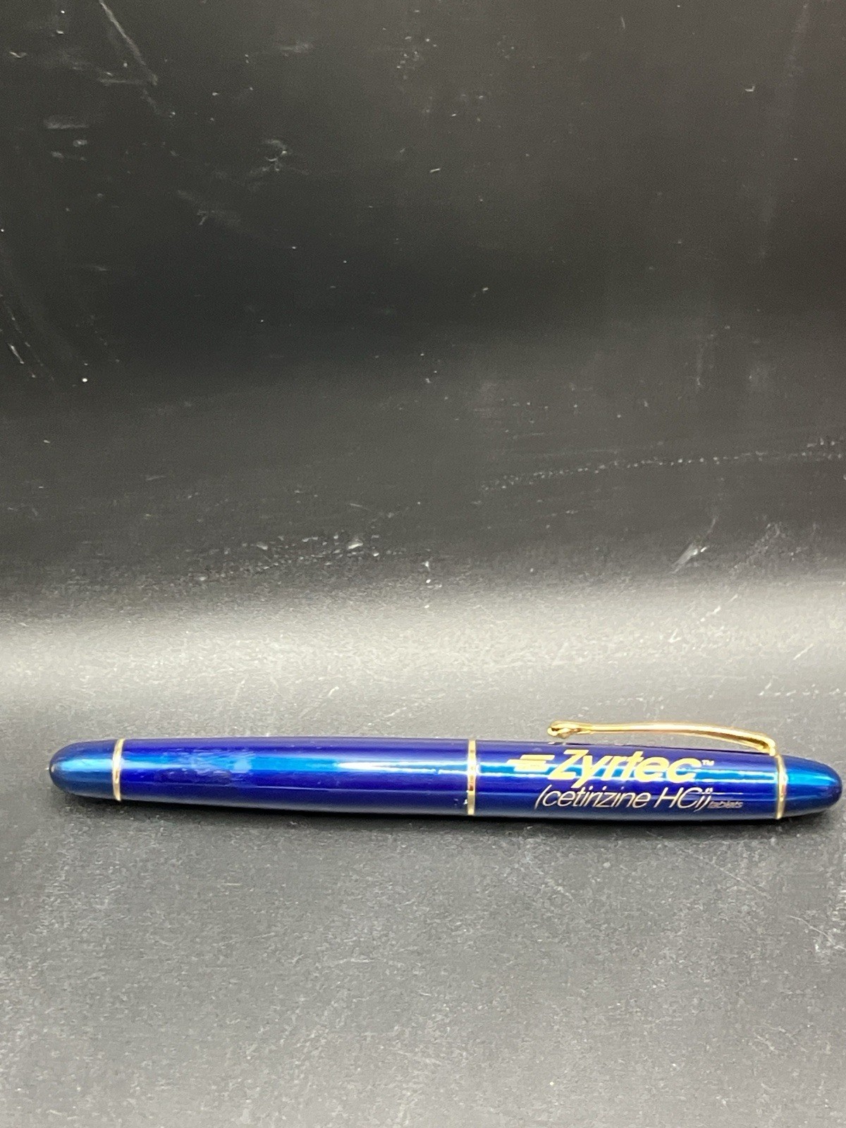 ZYRTEC Blue Gold Heavy Metal Medical Drug Rep Ballpoint Pen Cetirizine HCl WORKS