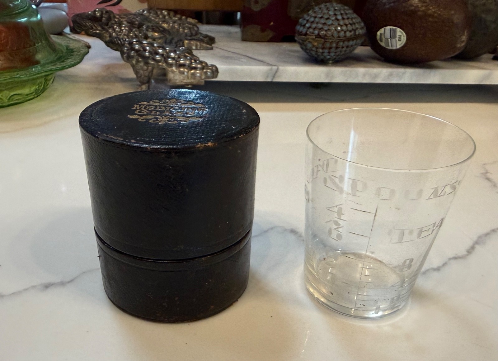Antique Victorian Cased Glass Medicine Glass Measure w/case