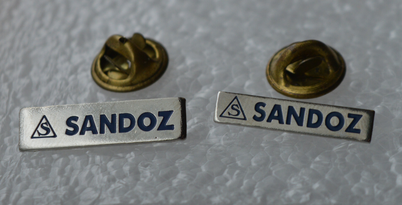 SANDOZ Pharmaceutical 2x small vintage pin badges LSD Albert Hofmann