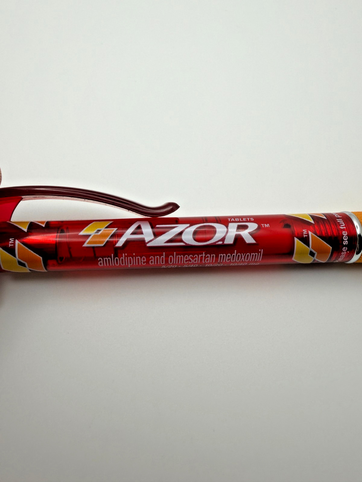 Azor Amlodipine Olmesartan Pharmaceutical Promo Pen Red Barrel Foam Grip *Tested