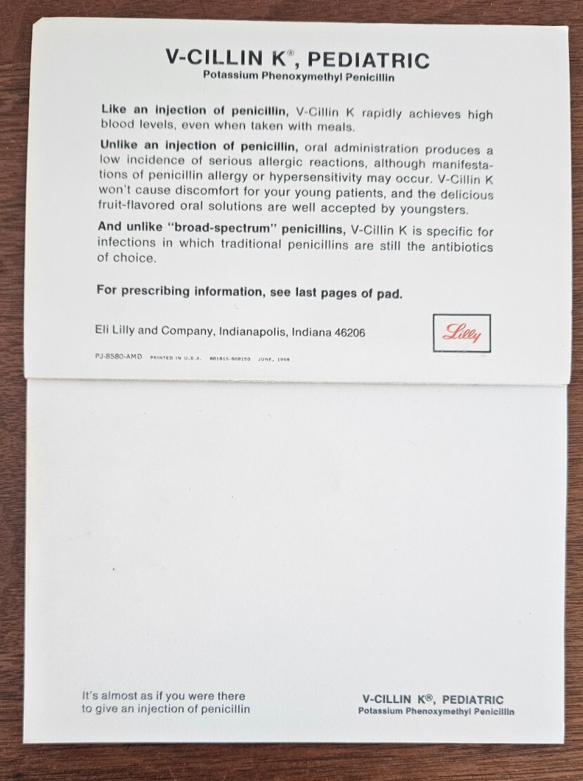 Lilly Note Pad Pharmaceutical Promotional for V-Cillin K Pediatric Penicillin