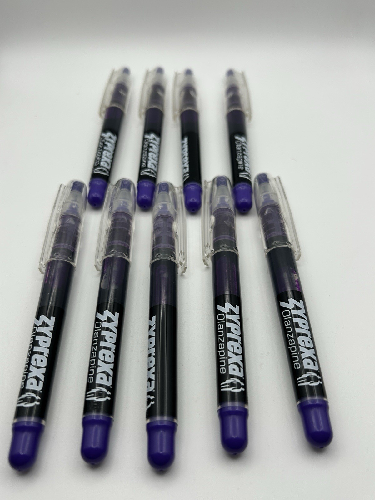 Zyprexa (Olanzapine) Promotional Pens Lot of 9 Purple/Black with Clear Caps