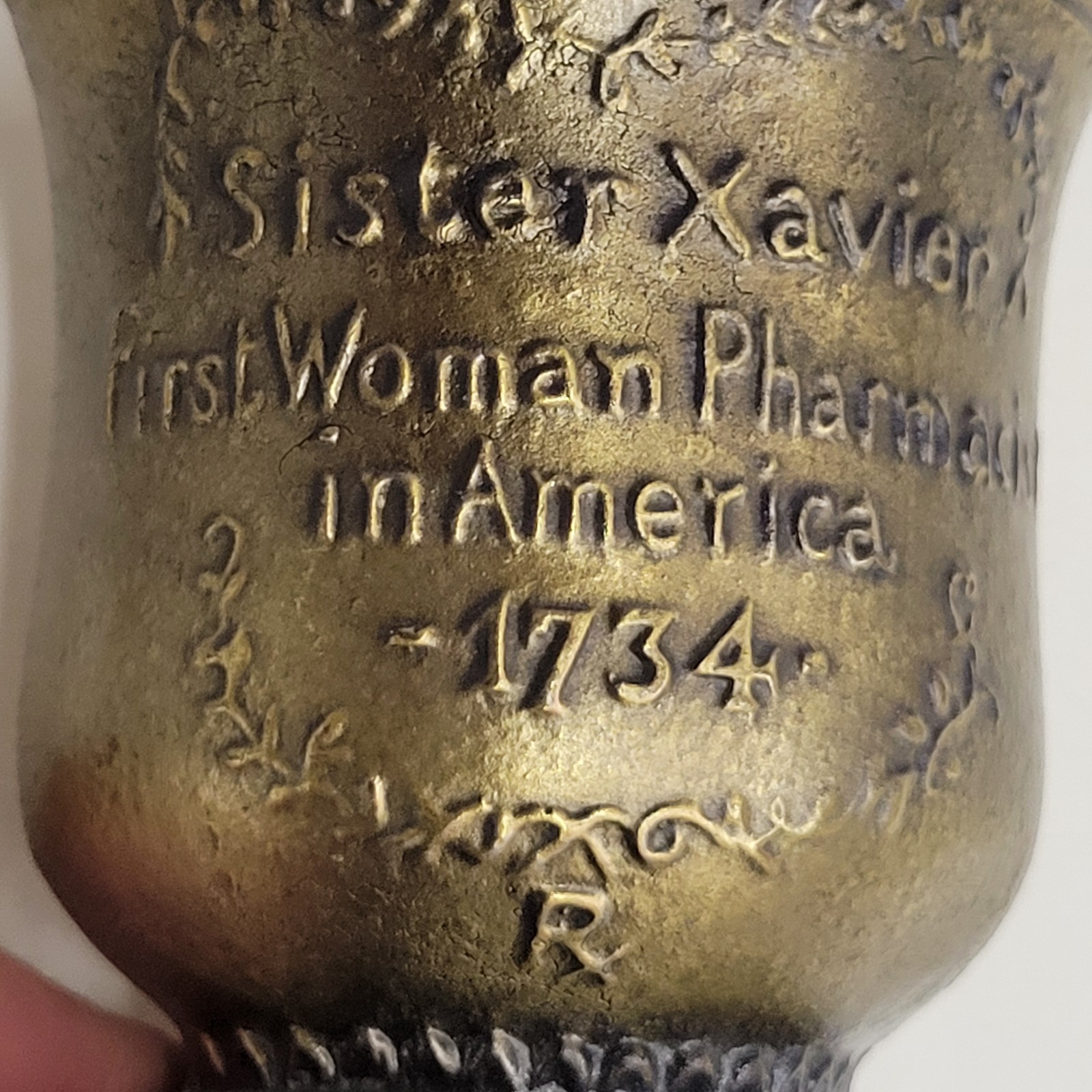 VTG 1985 Schering Brass Mortar & Pestle Ursuline Convent New Orleans Sis. Xavier