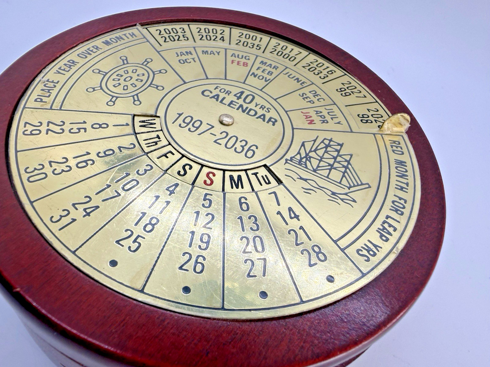Vintage Triphasil Pharmaceutical Promo 40-Year Perpetual Calendar Wood Desk Box
