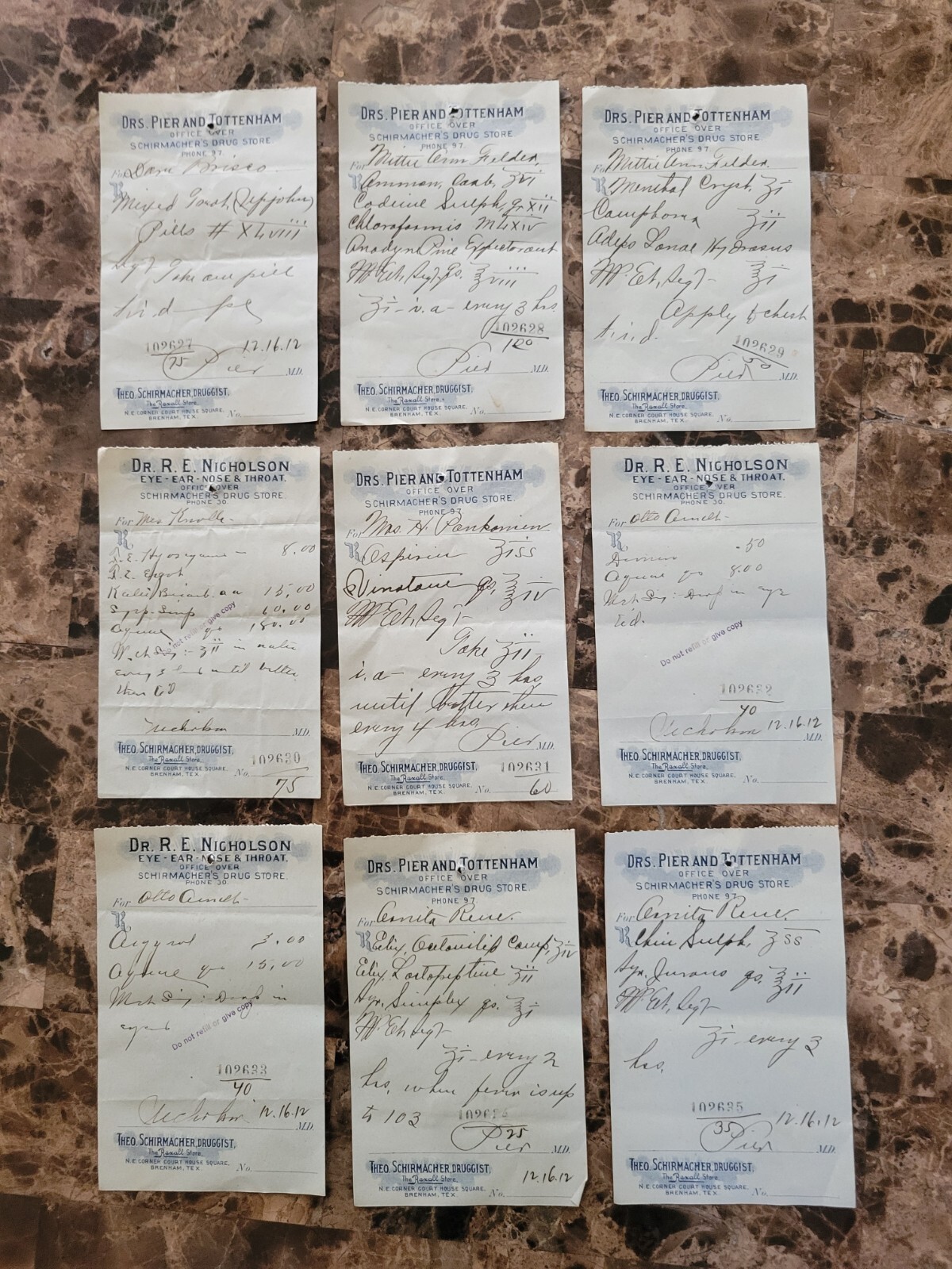 100 antique prescriptions (1912): Opium, Poppy, Ergot, Dionin, Codeine & Anodyne