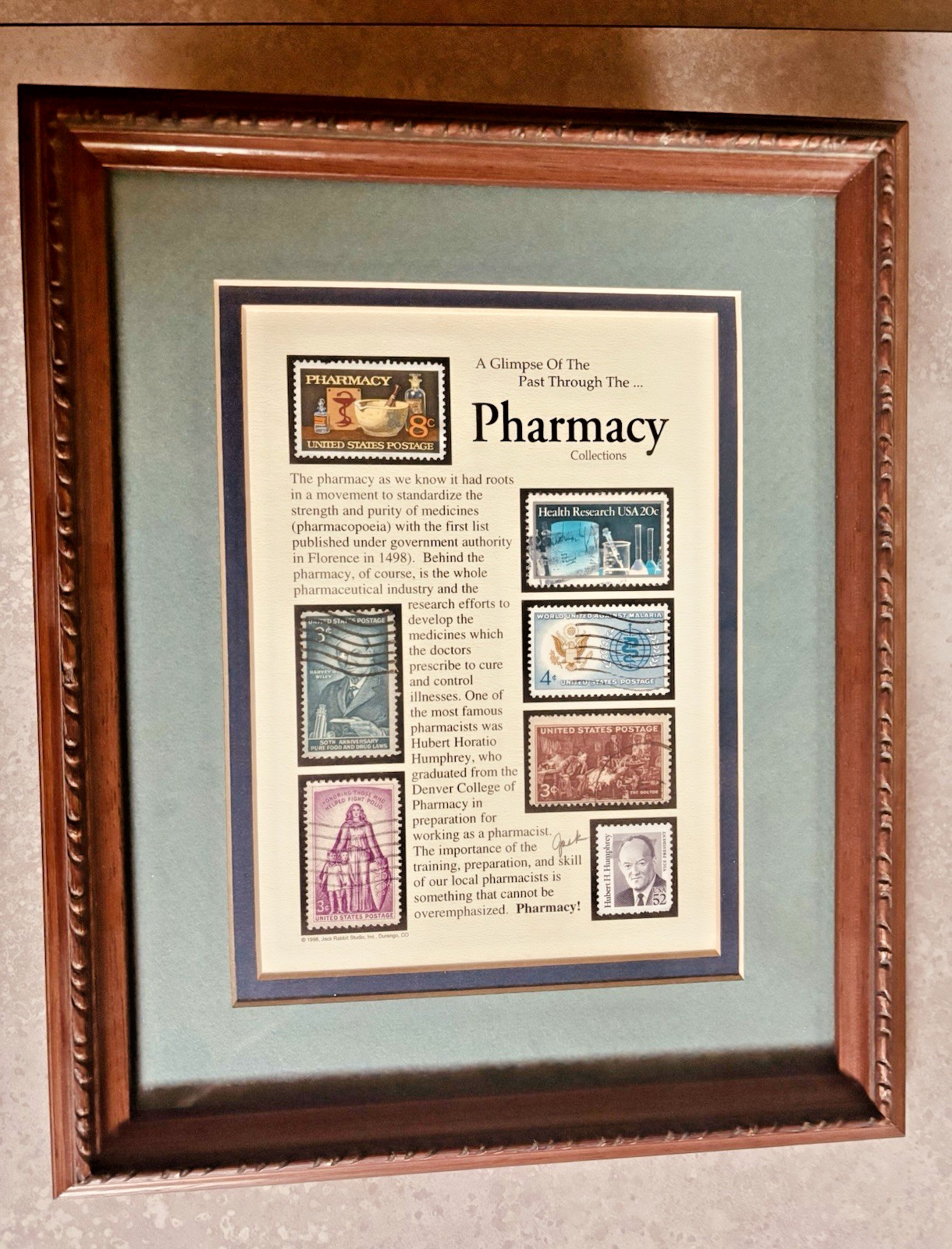 Framed History Of Pharmacy Stamps Jack Rabbit Professional Frame Pharmacist