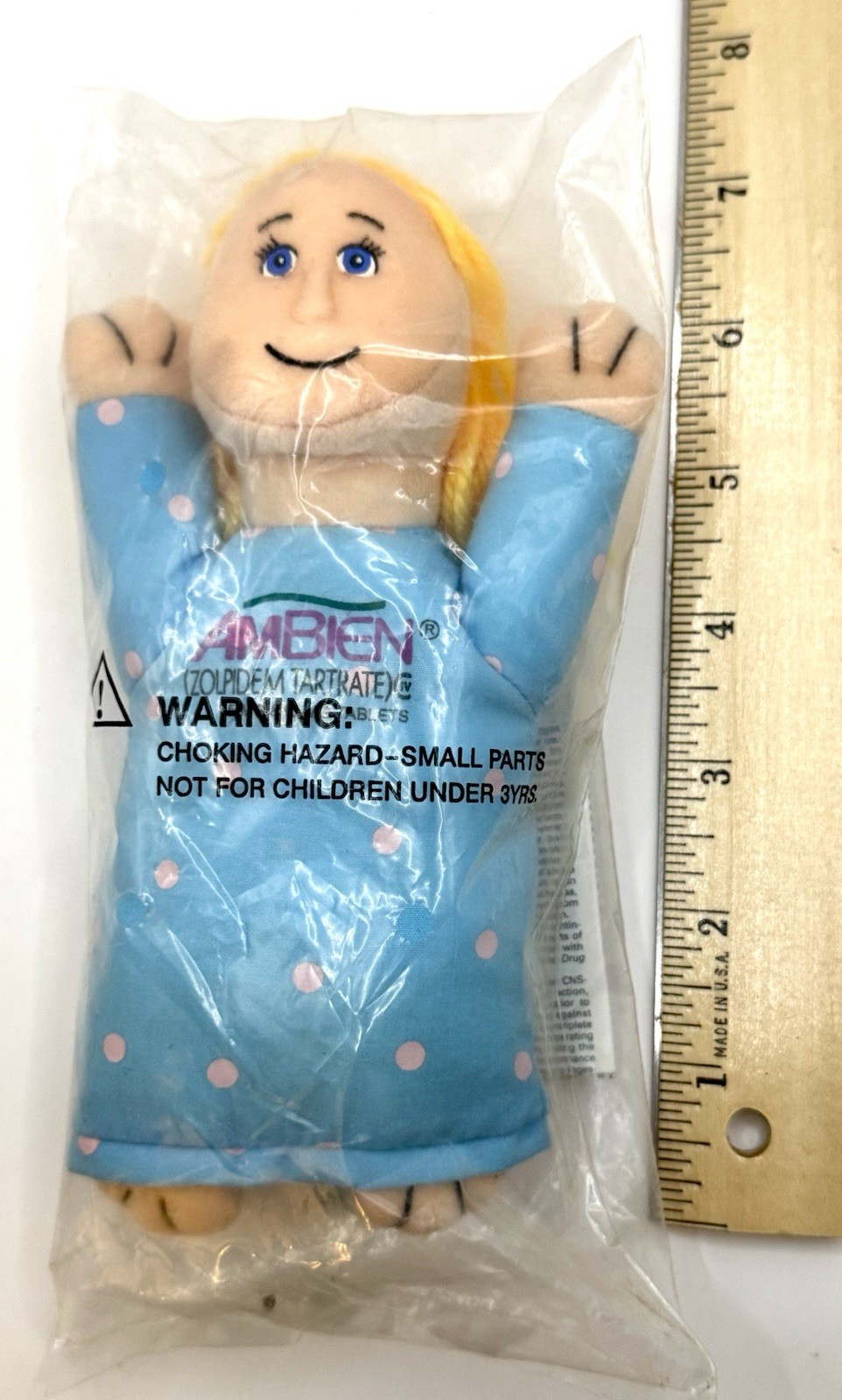 RARE Vintage AMBIEN Sleepy Girl Plush Beanbag Doll – Pharmaceutical Promo! NEW!