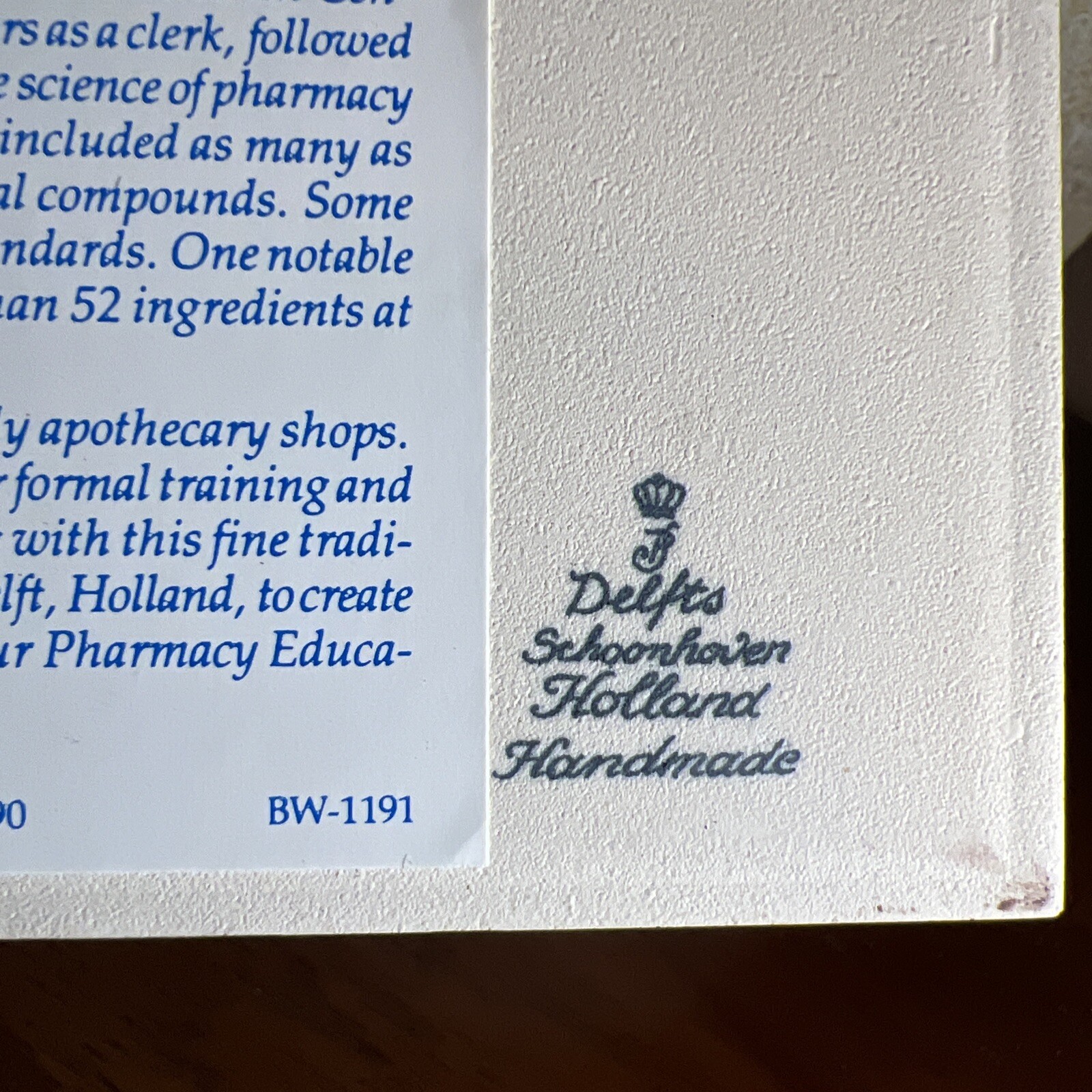 Handmade DELFT Tile Pharmacist Laboratory BURROUGHS WELLCOME Unicorns
