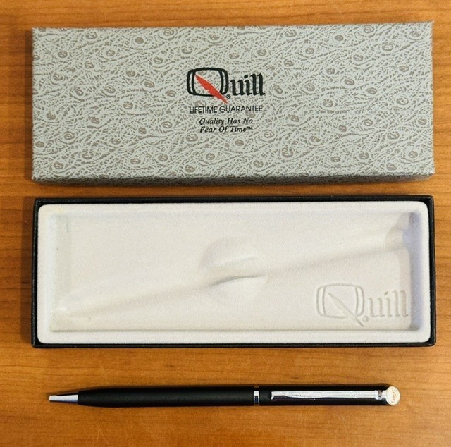 QUILL Brand Pen with LILLY logo on Emblem-VINTAGE Drug Rep Pharma – includes box