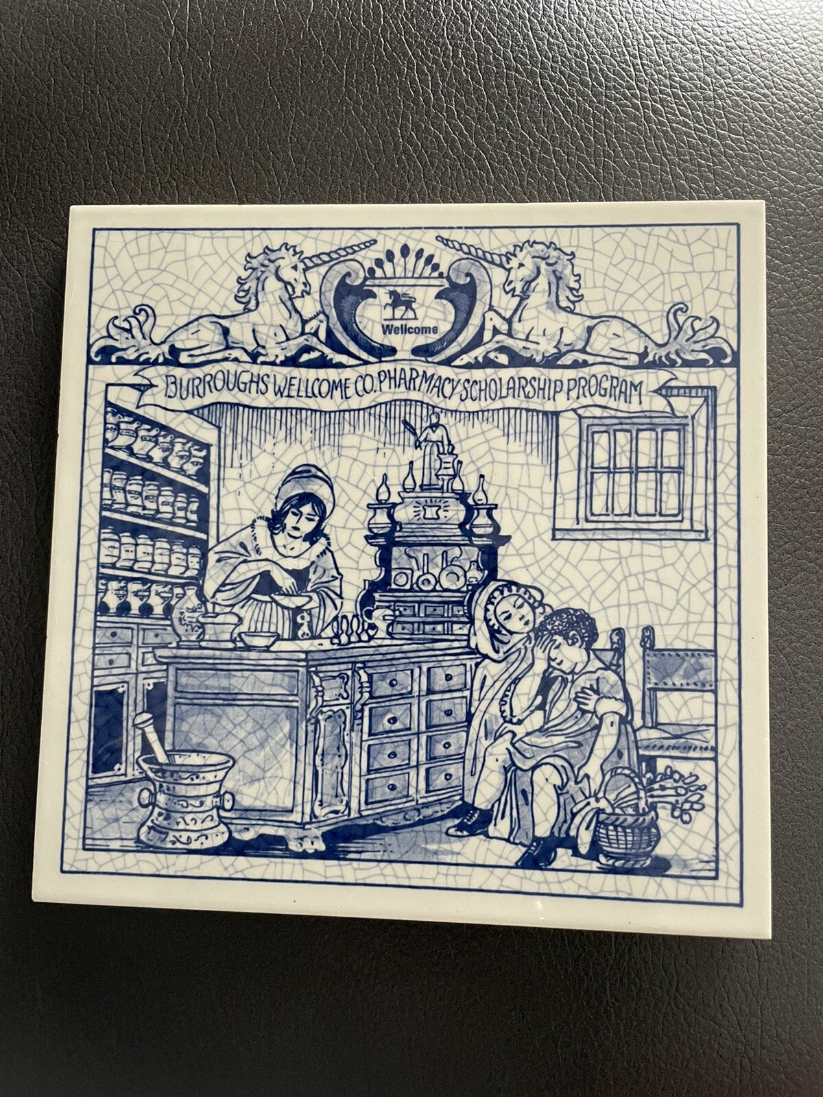 Burroughs Wellcome Pharmacy Tile Women Pharmacists Delfts Holland Handmade