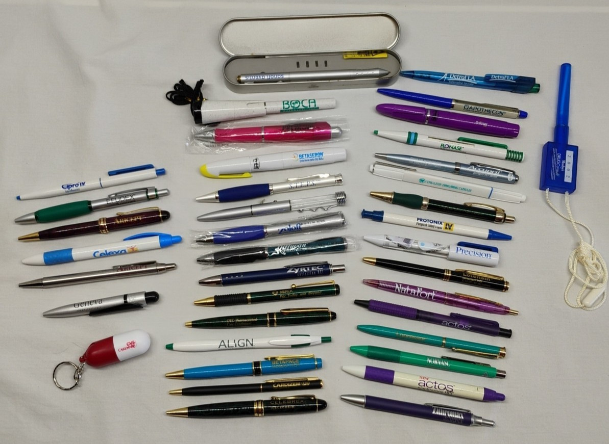 Pharmaceutical Drug Rep Collectible Pens Banned 39pc Lot New Used