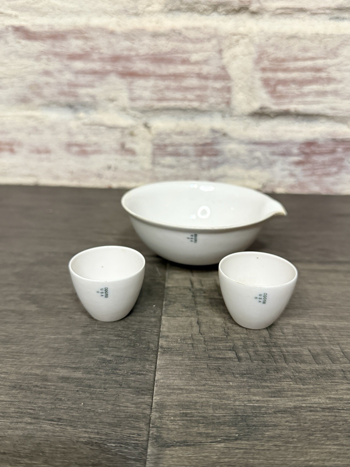 Coors USA Thin Porcelain Labware Evaporating Dish and Two Crucible Vintage