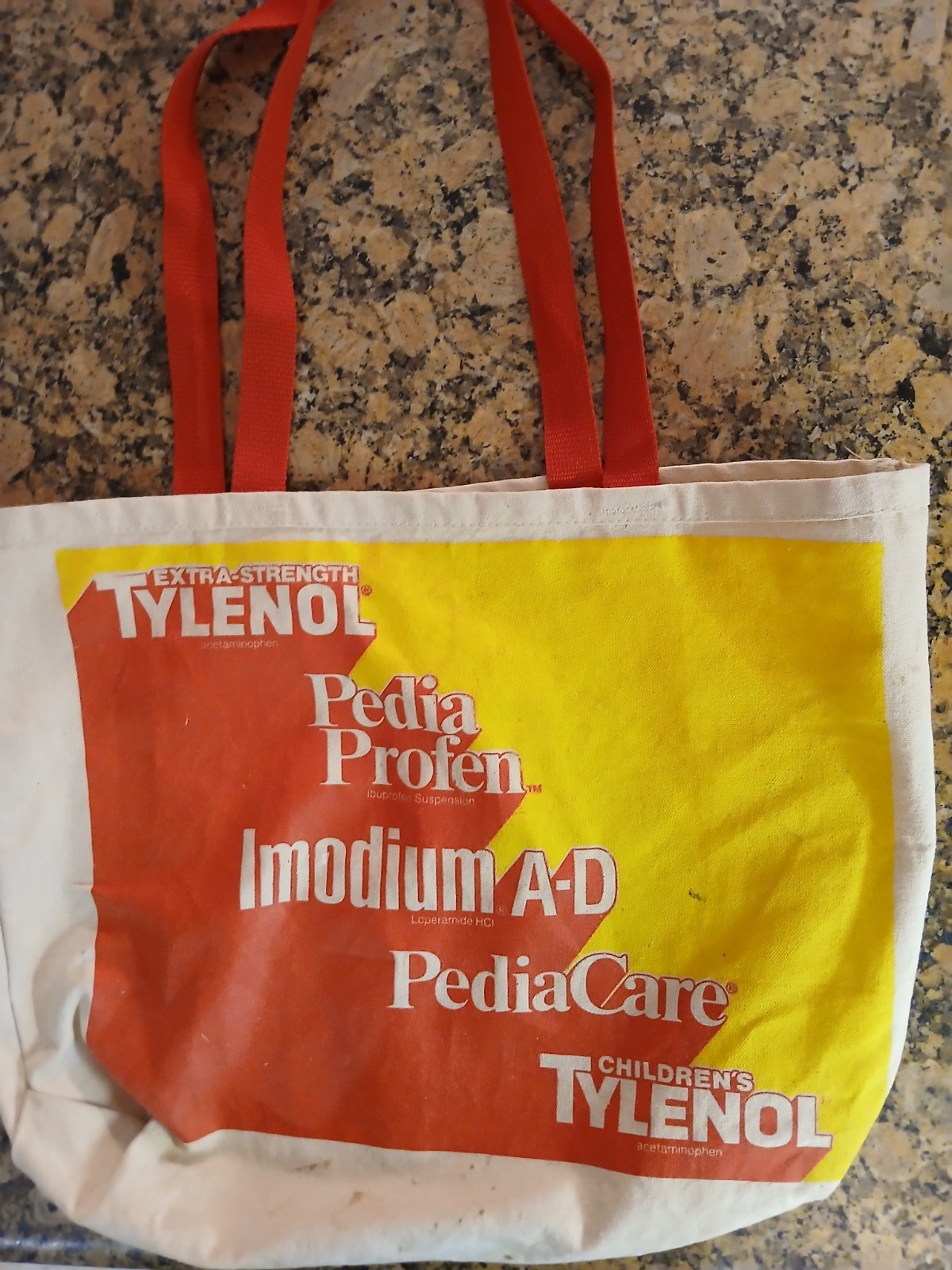 Tylenol Pharmaceutical Drug Advertising Cloth Tote Bag Vintage 80s 18″ x 12″