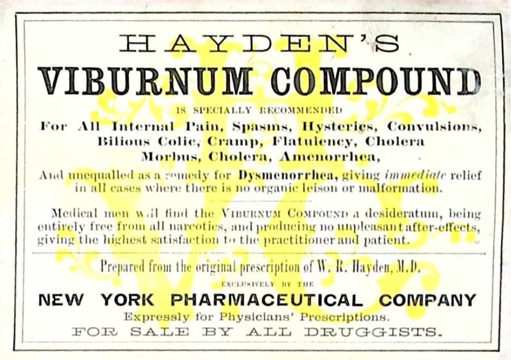 Antique Hayden’s Viburnum Compound Label – New York Pharmaceutical Co