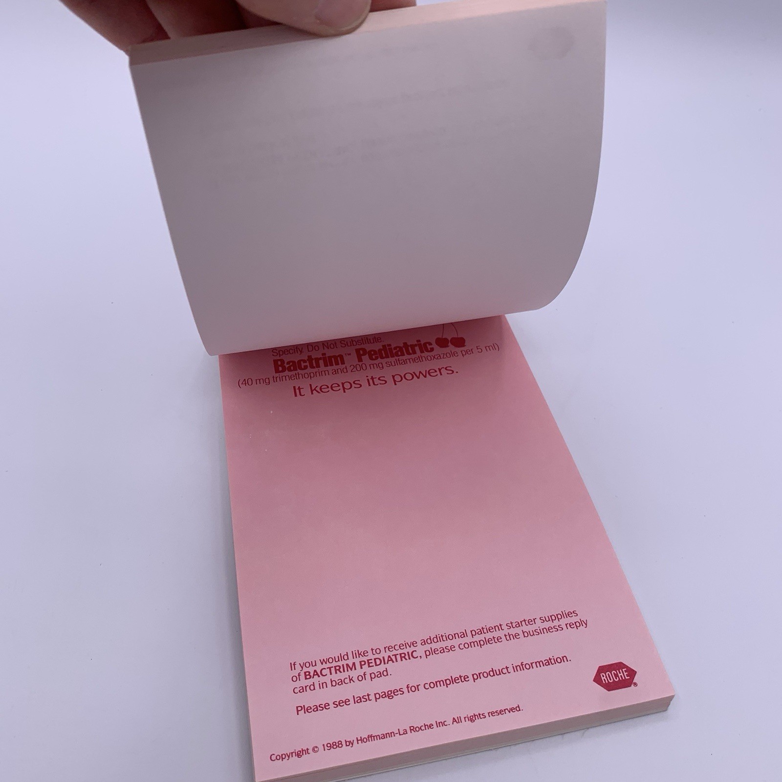 Bactrim Pediatric Roche Note Pads Pharmaceutical Drug Rep Promo Vtg 1988 Cherry