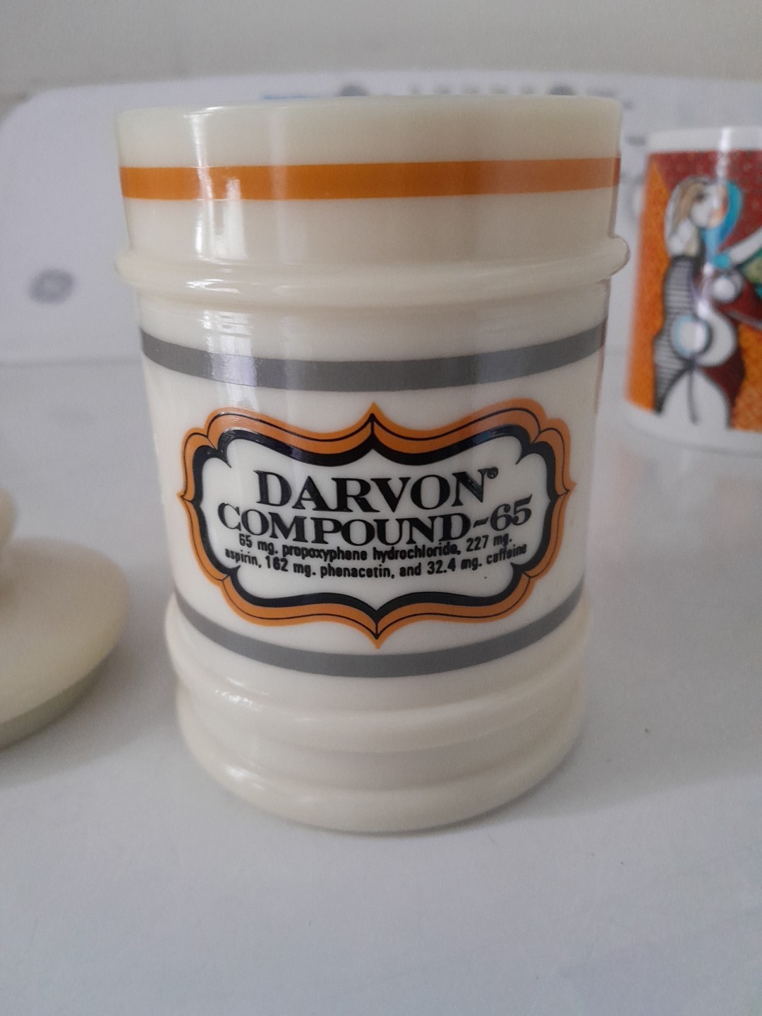 VTG Pharmacy Jar Darvon Compound-65 Custard Glass Apothecary Jar with Lid