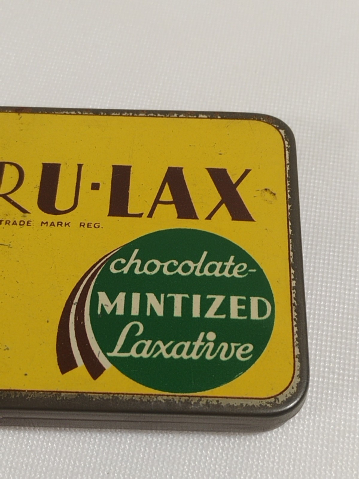 Vintage Tru-Lax Chocolate Mint Laxative Tin Trulax Co Newark NJ Medical Tin