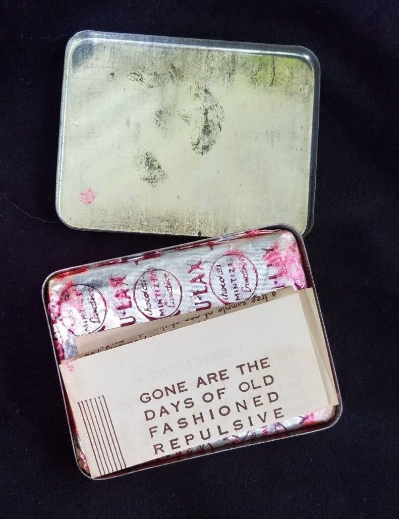 New Old Stock Medicine Tin Tru-Lax Chocolate Mint Laxative Trulax Co Newark NJ