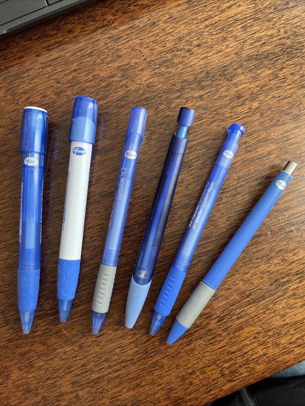 Lot of 6 Geodon Pfizer Medical Drug Rep Pharmaceutical Pens Blue White Gray Grip