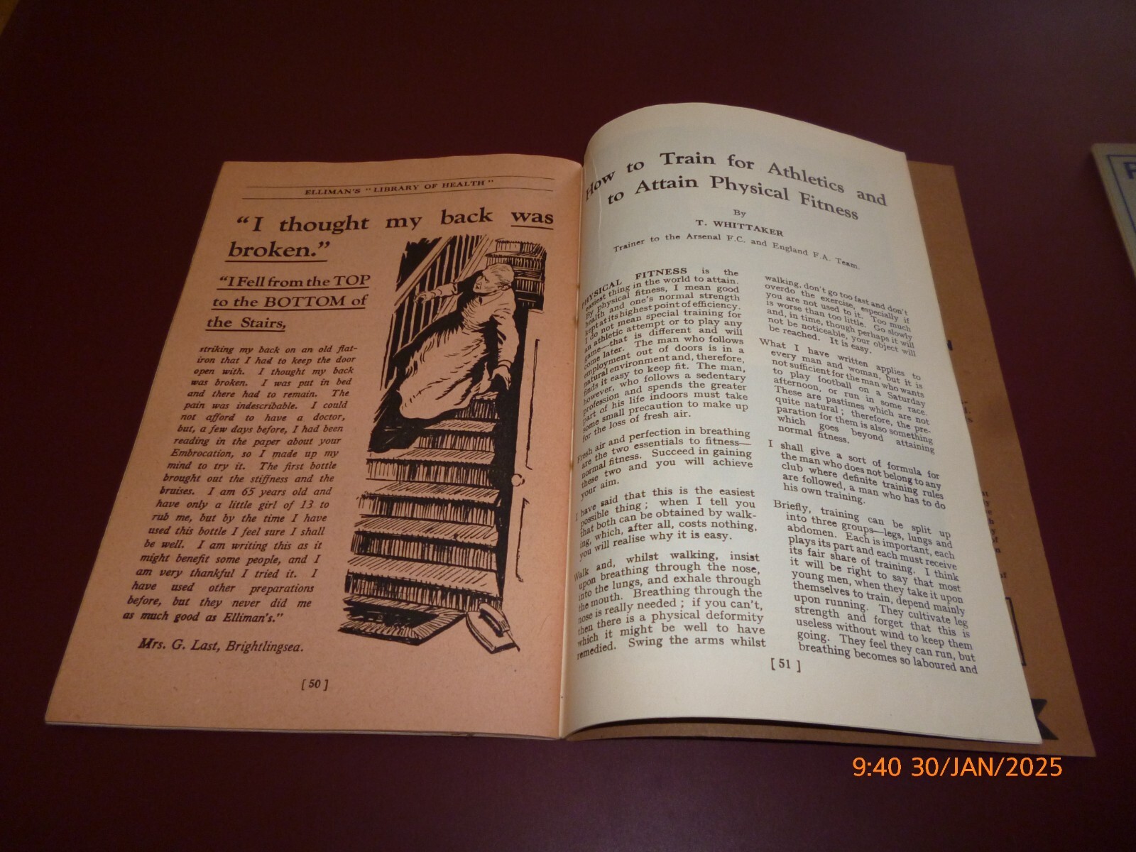 ELLIMAN’S EMBROCATION x 2 VINTAGE BOOKLETS LIBRARY OF HEALTH, AILMENTS ACCIDENTS