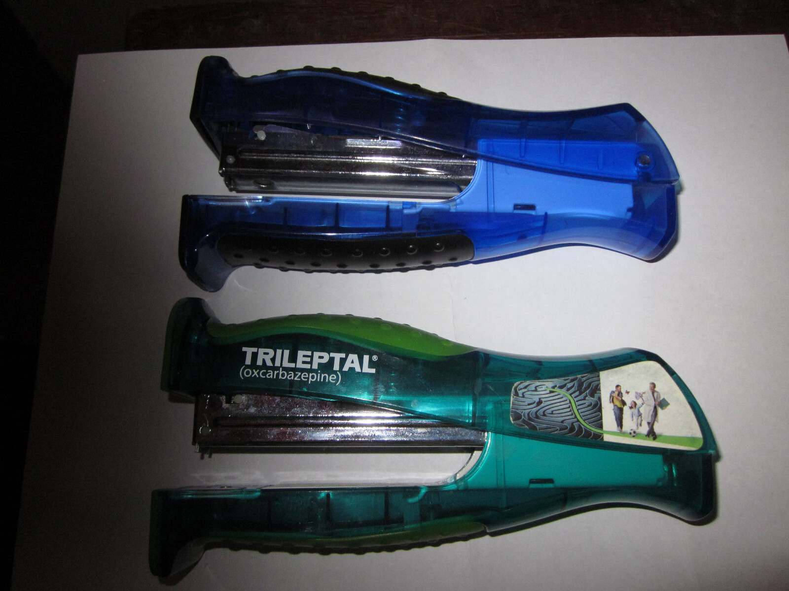 LOT OF 2 RARE DRUG REP STAPLERS, TRILEPTAL AND BIAXIN XL.