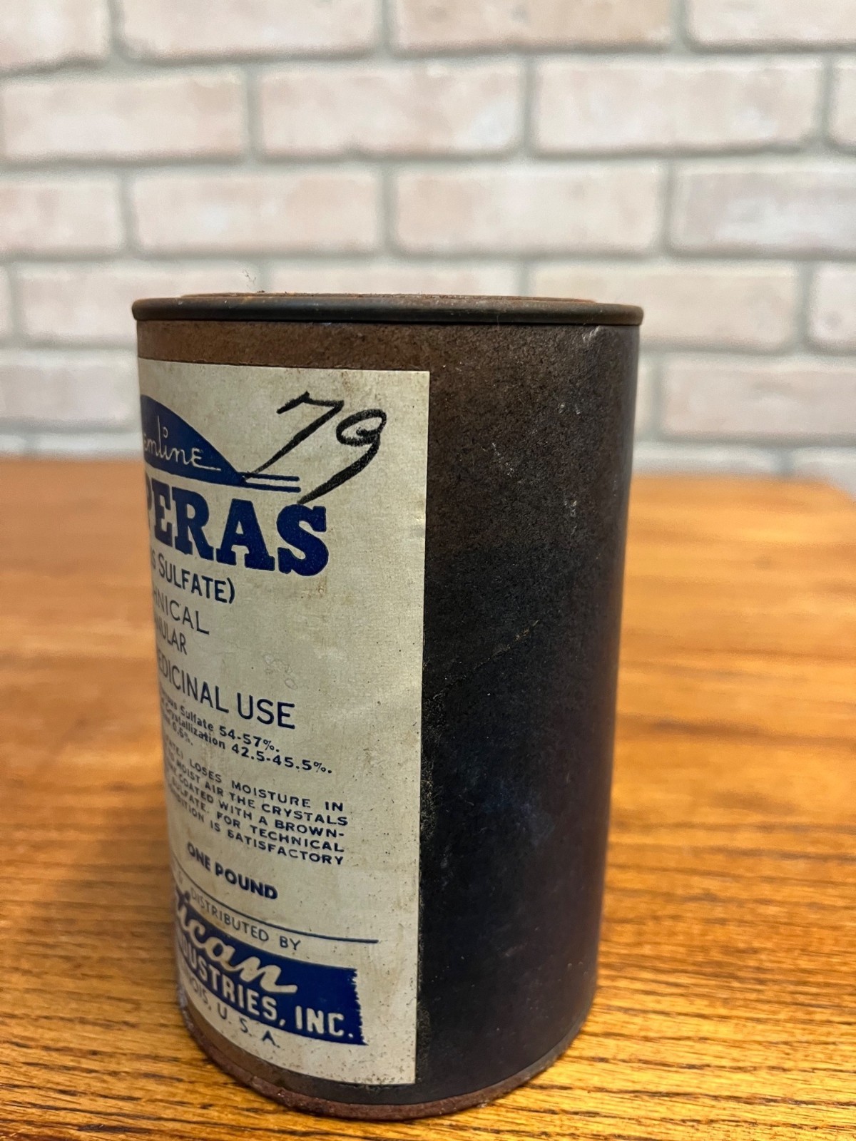 Vintage Chemline Copperas Granular Drug Store Jar Can w/ Contents
