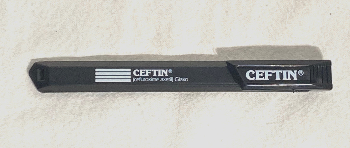 Vntg Ceftin Advertising Pharmaceutical Plastic handle Metal Cotton remover Hook