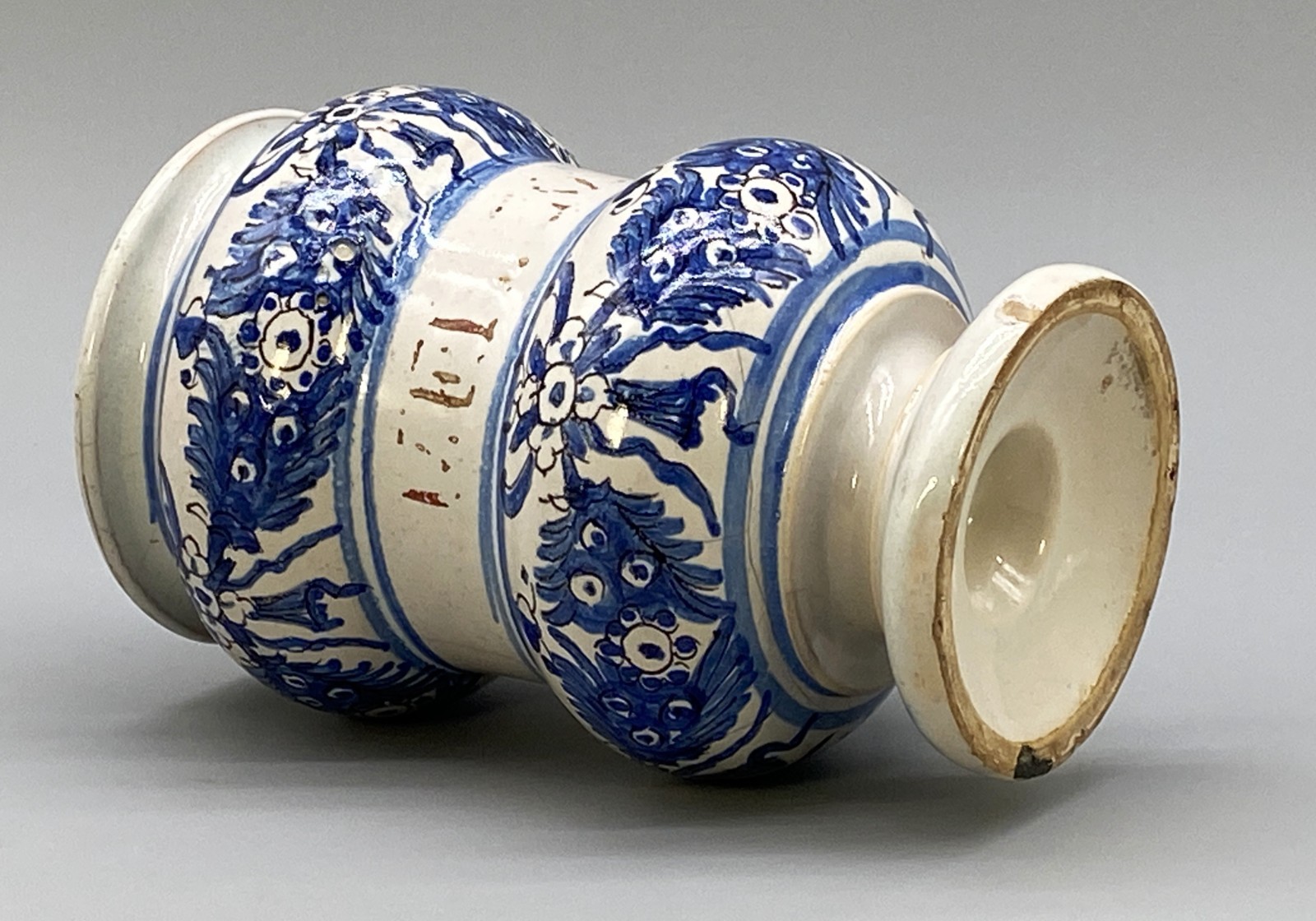 c. 1730 Italian Majolica Nove Waisted Blue & White Albarello Drug Pharmacy Jar