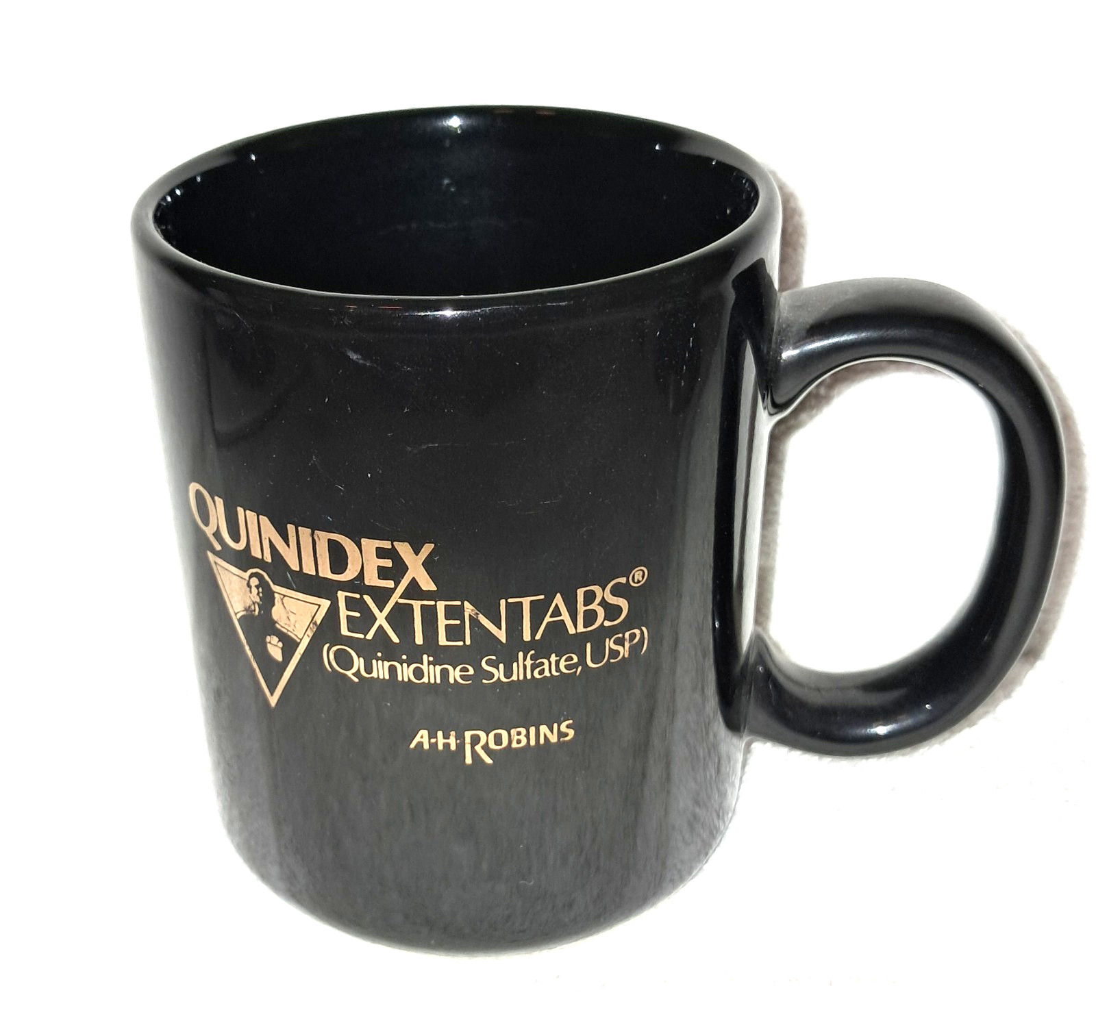 1990’s Pharmaceutical “Quinidex Extentabs” Black & Gold Coffee Mug for Drs.