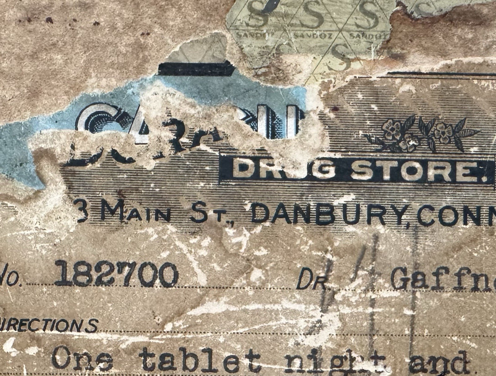 Antique 1933 Drug Store Danbury, CT Handwritten Don’t Take Poison Label Box