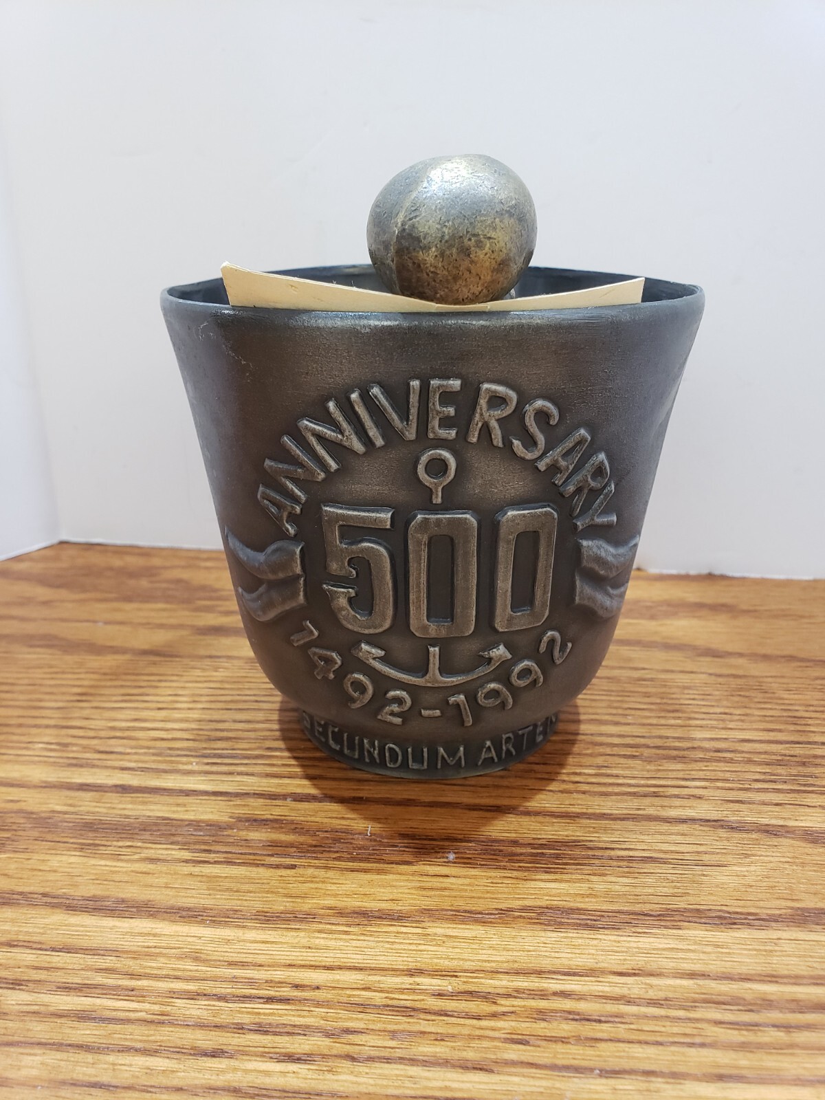 vintage 1992 Schering metal Mortar and Pestle 30th Edition Christopher Columbus