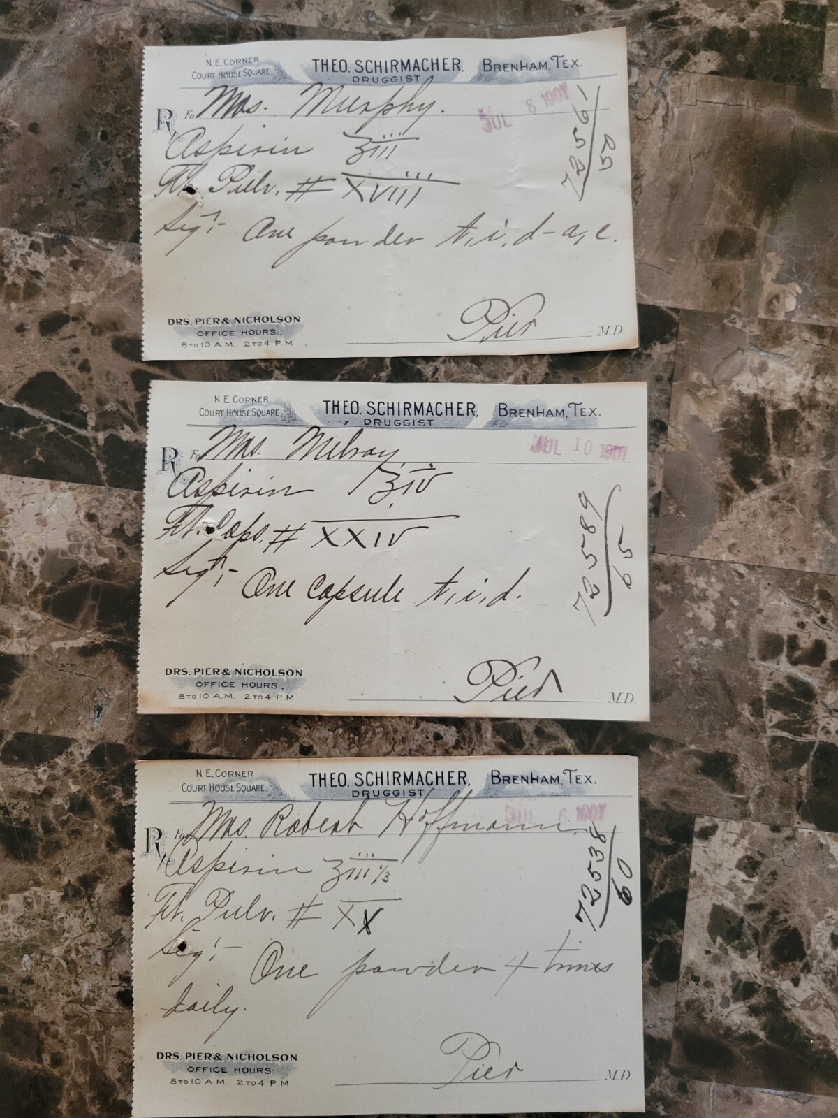 File box & 98 antique prescriptions (1907) – Opium, Ergot, Codeine & Anodyne