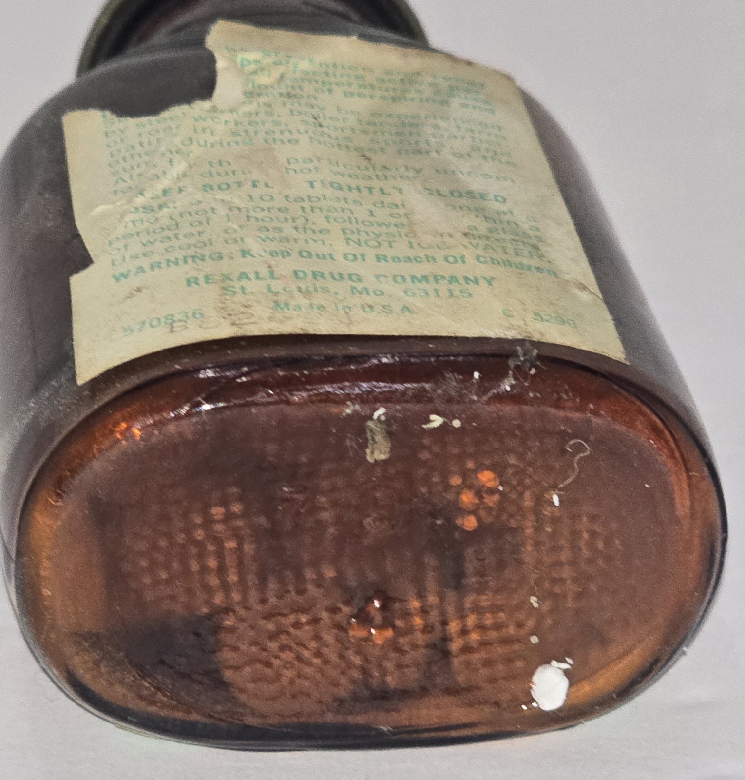 Vintage Rexall Salt Tablets Brown Glass Bottle With Metal Cap