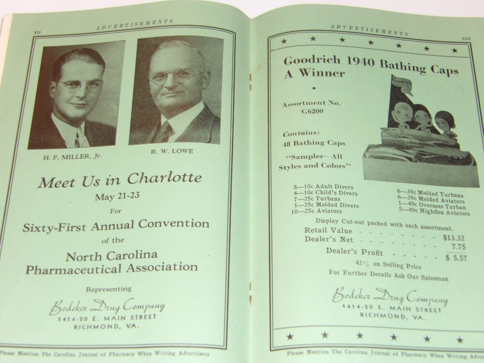 VTG 1940 DRUGGIST CONVENTION SOUVENIR BOOK! CHARLOTTE, NC! ADS/HOTELS/PICTURES!