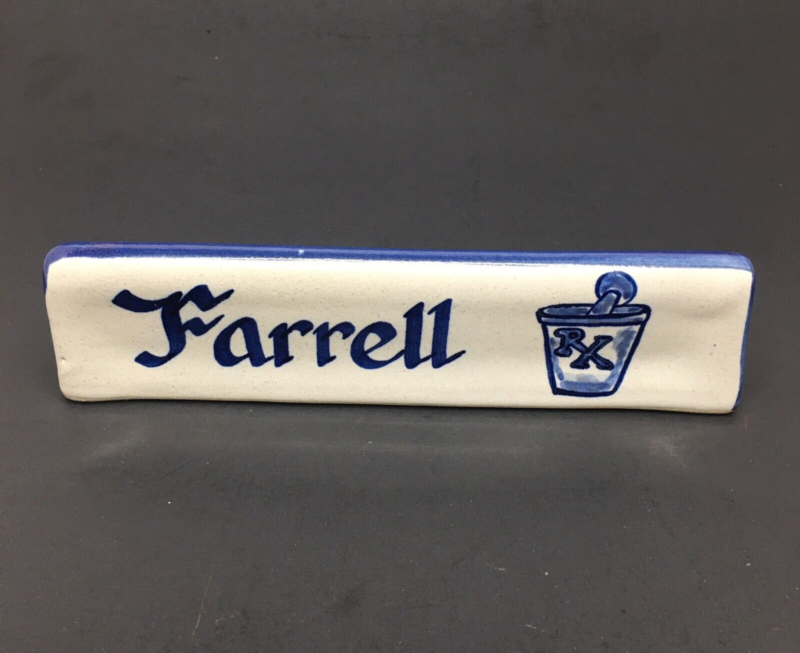 Farrell RX Pharmacy Name Plate Sign Office Desk Paperweight Louisville Stoneware