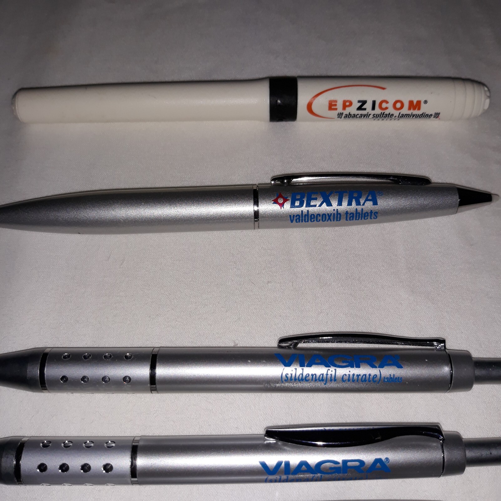 7 Vintage Pharmaceutical Ink Pens, Viagra, Darvon, Bextra, Epzicom