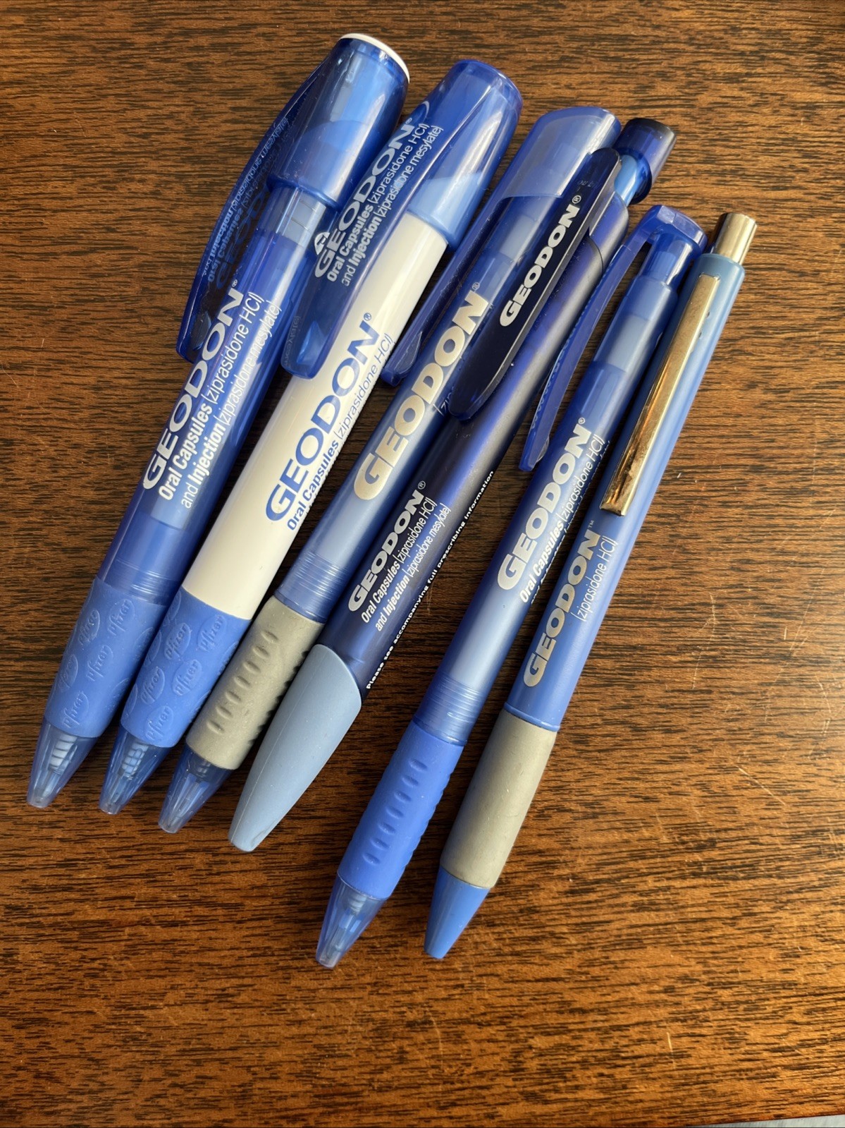 Lot of 6 Geodon Pfizer Medical Drug Rep Pharmaceutical Pens Blue White Gray Grip