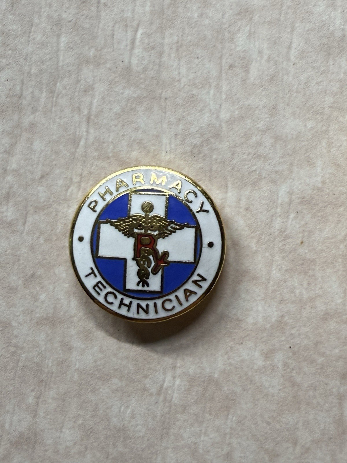 1977 Pharmacy Technician Enamel and Gold-Tone Medical Caduceus Rx Uniform Pin