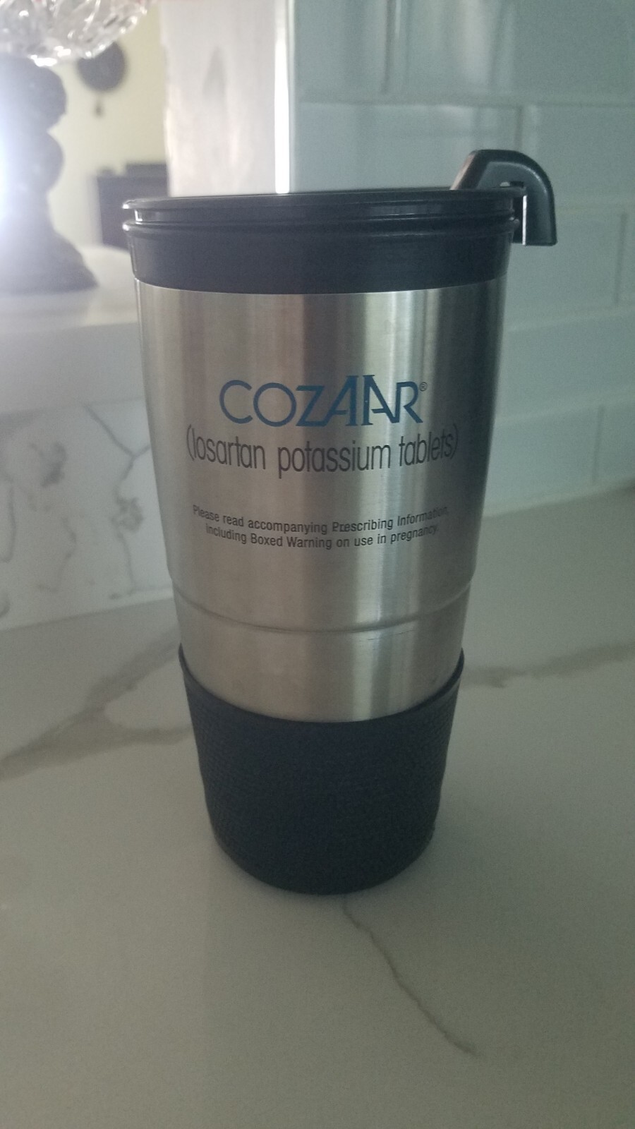 Collectible stainless steel pharmaceutical travel thermal mug with lid drug rep