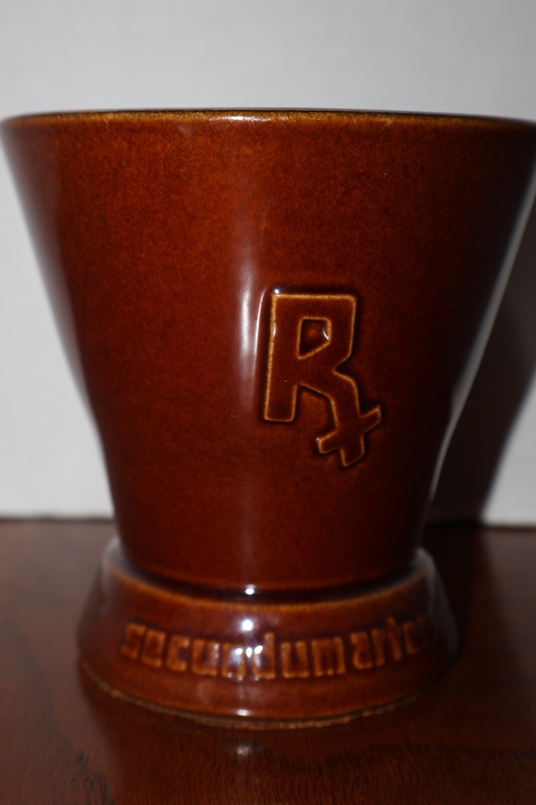 Ceramic William Proctor Mortar Only Schering Secundum Artum Brown Ex. Condition