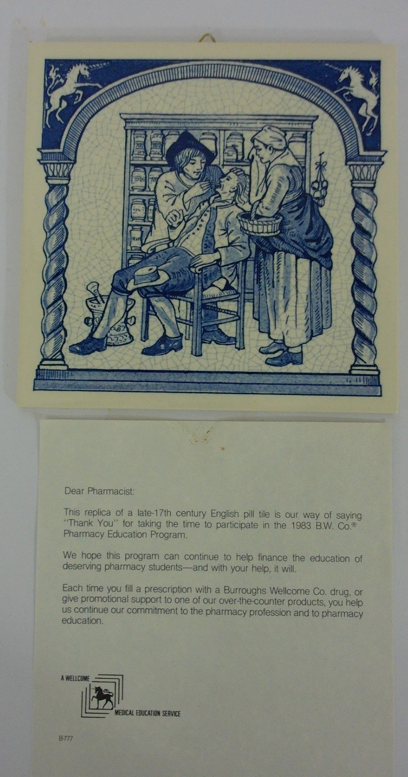 1986 Burroughs Wellcome Delft Holland Pharmacy Ceramic Pill Tile Diagnosis #17