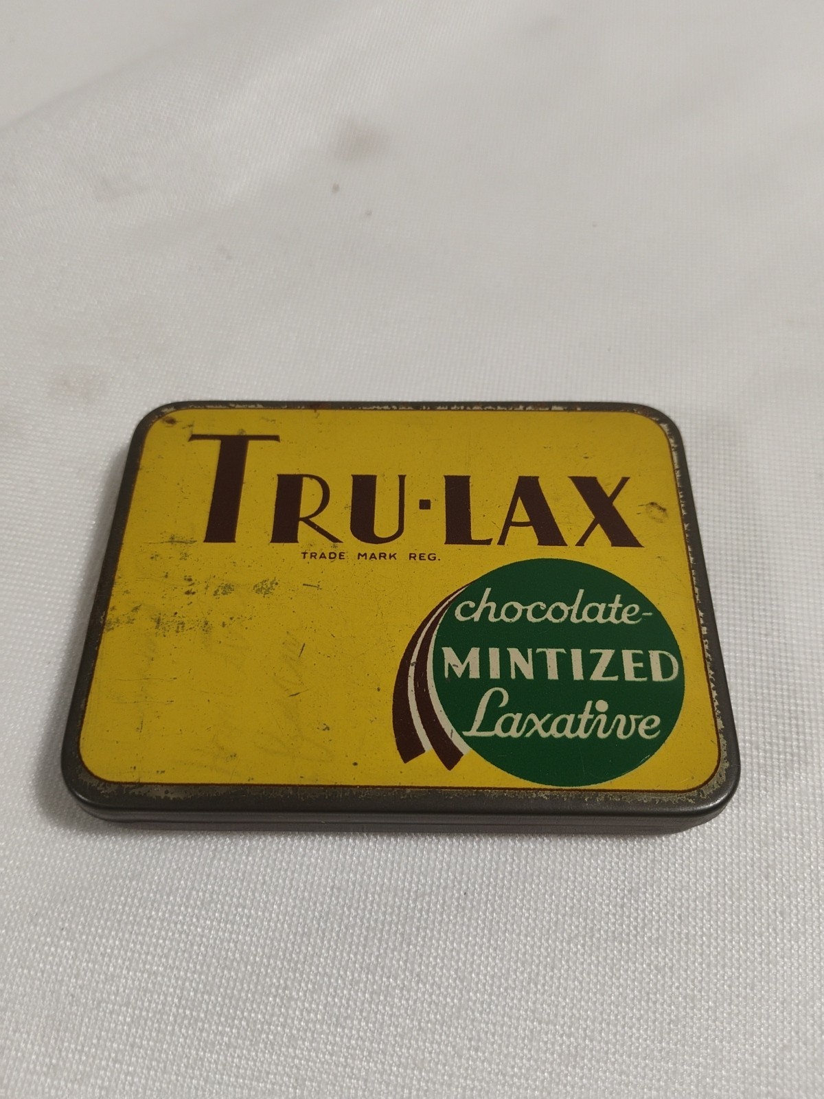 Vintage Tru-Lax Chocolate Mint Laxative Tin Trulax Co Newark NJ Medical Tin