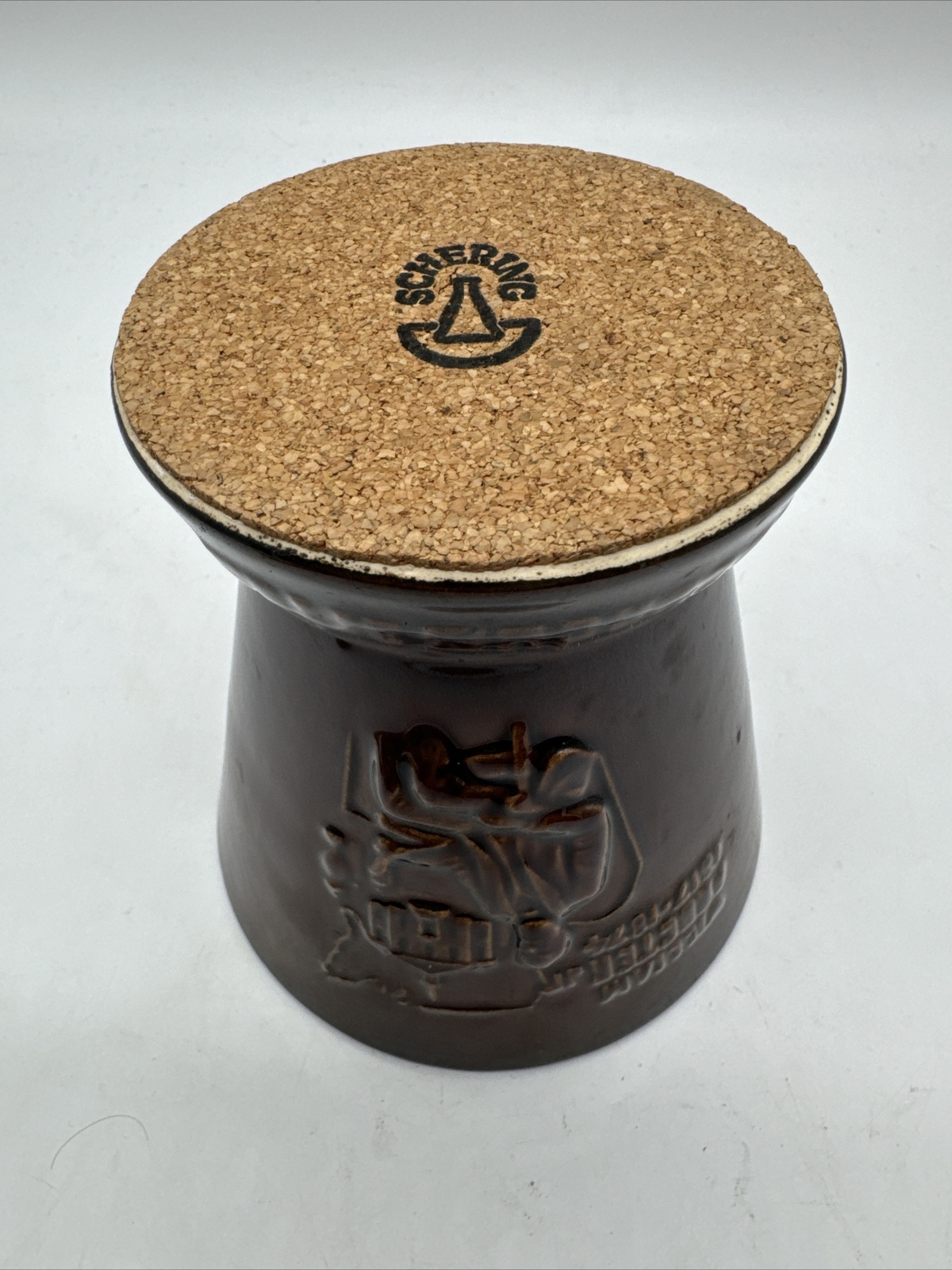 Vintage SCHERING Brown Ceramic Mortar Apothecary Pharmacy RX With Pestle